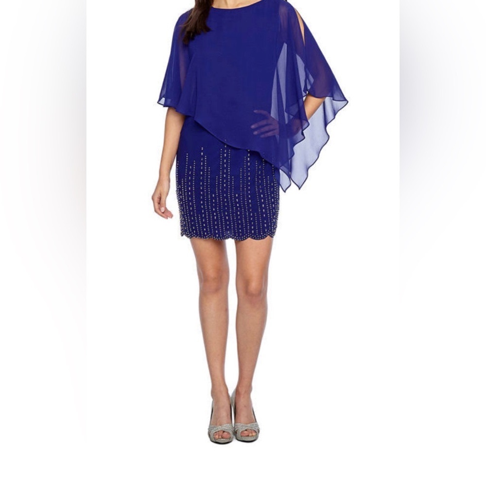 DJ-JAZ cocktail dress in NAVY BLUE size 4 beaded scalloped edge cocktail dress